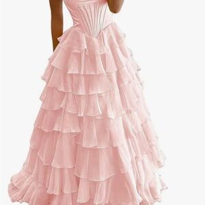 Elegant Pink Layered Evening Gown